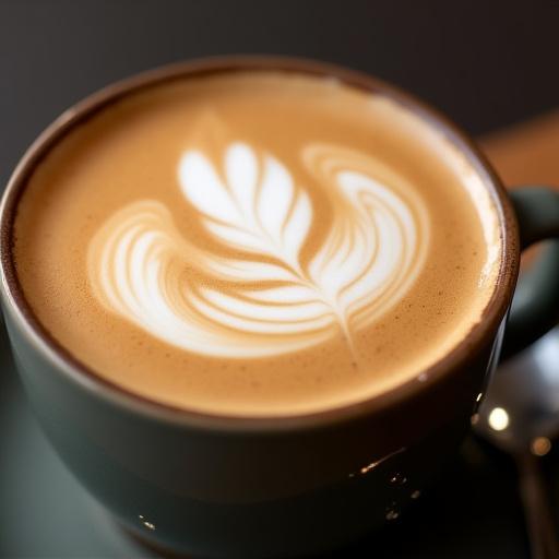 Nærbilde av latte-art som ligner en bølge.