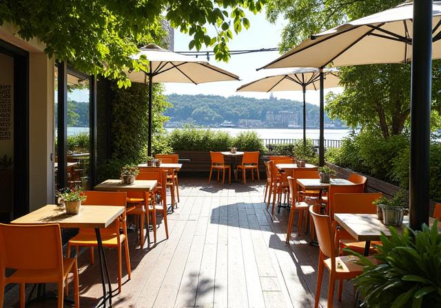 Uteserveringen til Dykker Drikk på en solskinnsdag.